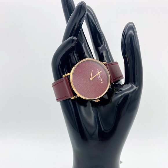 Coach Perry Women’s Glitter Watch | Rose Gold Case & Wine Strap | 36mm - Picture 1 of 4